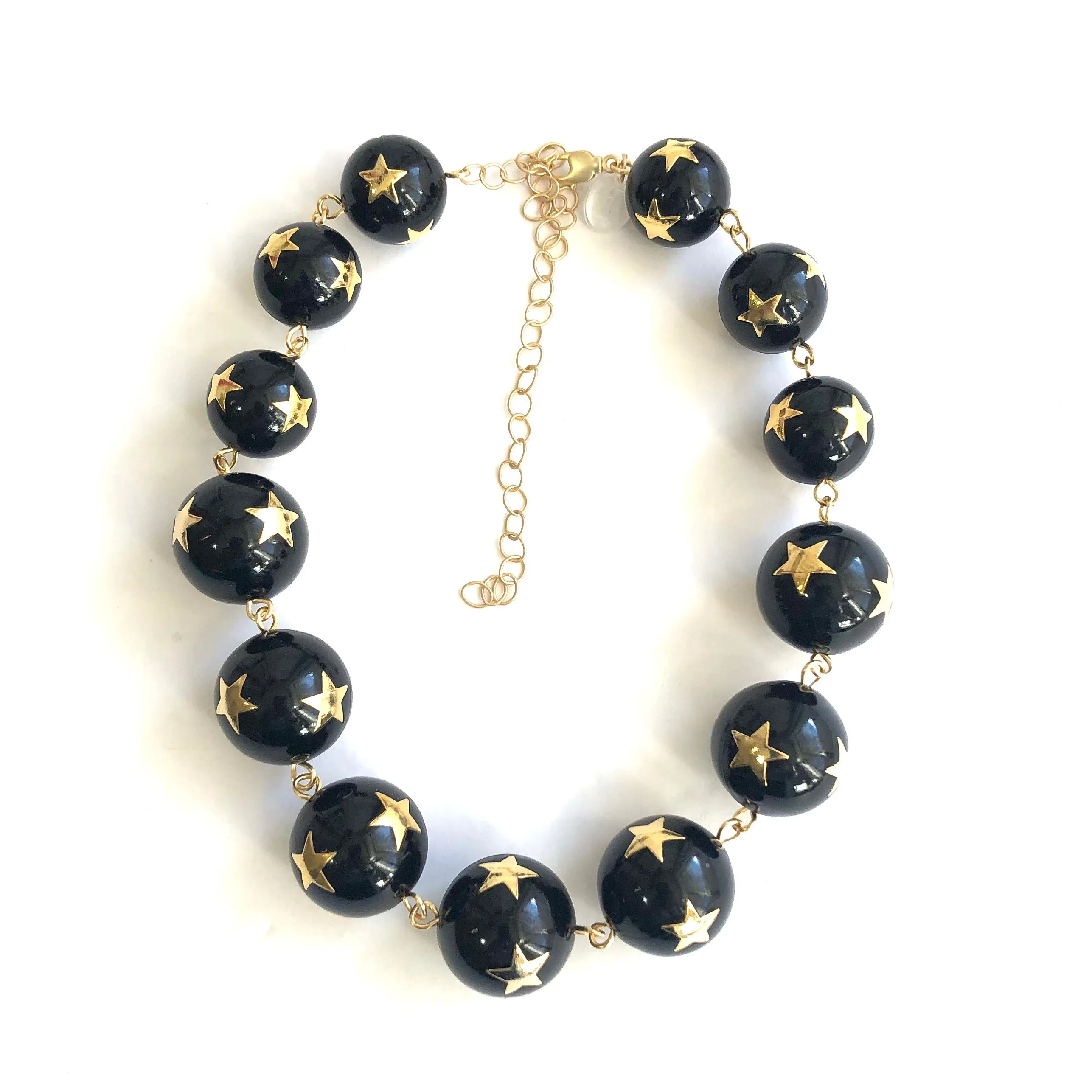 Black & Gold Superstar Beaded Amelia Necklace