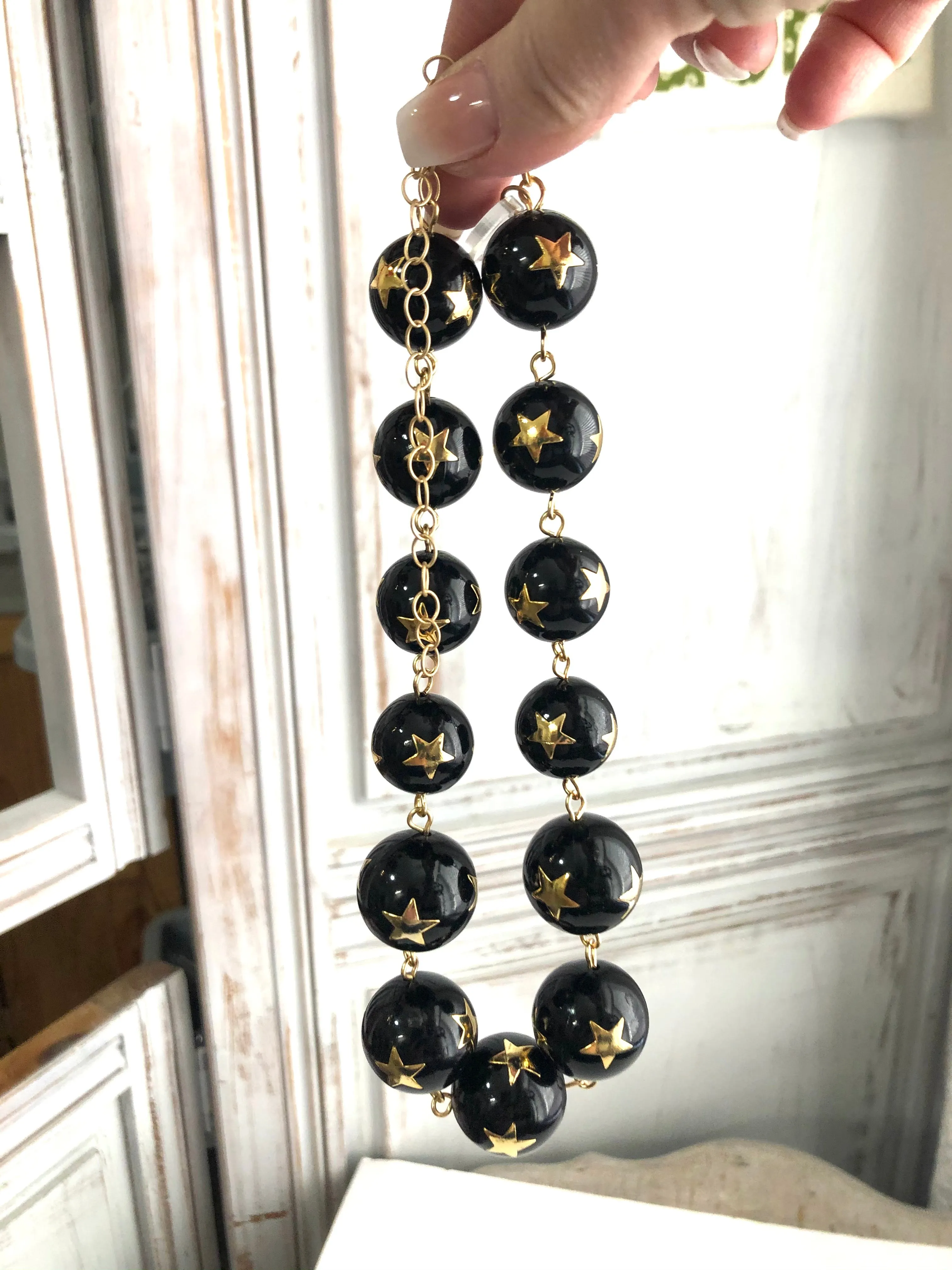 Black & Gold Superstar Beaded Amelia Necklace