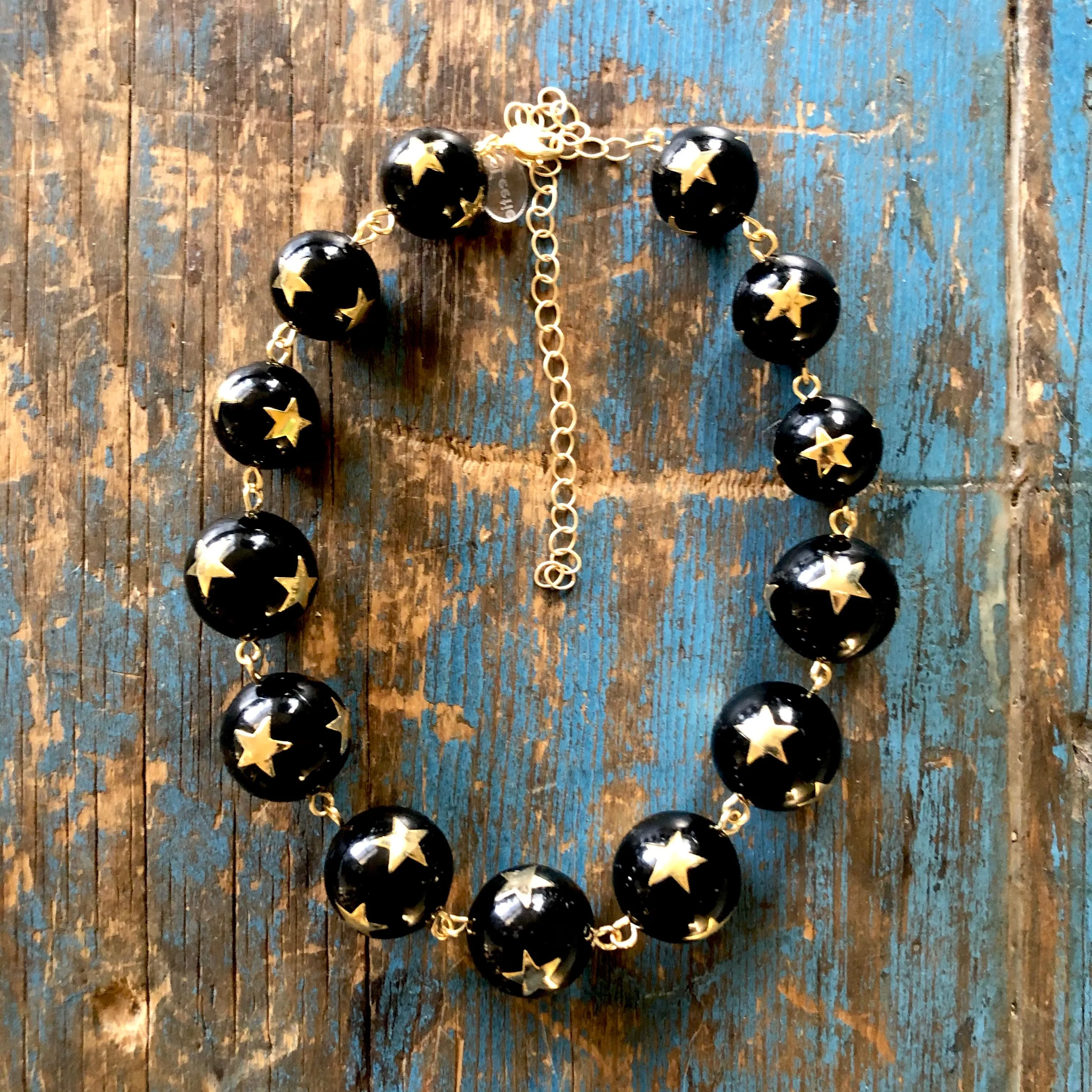 Black & Gold Superstar Beaded Amelia Necklace