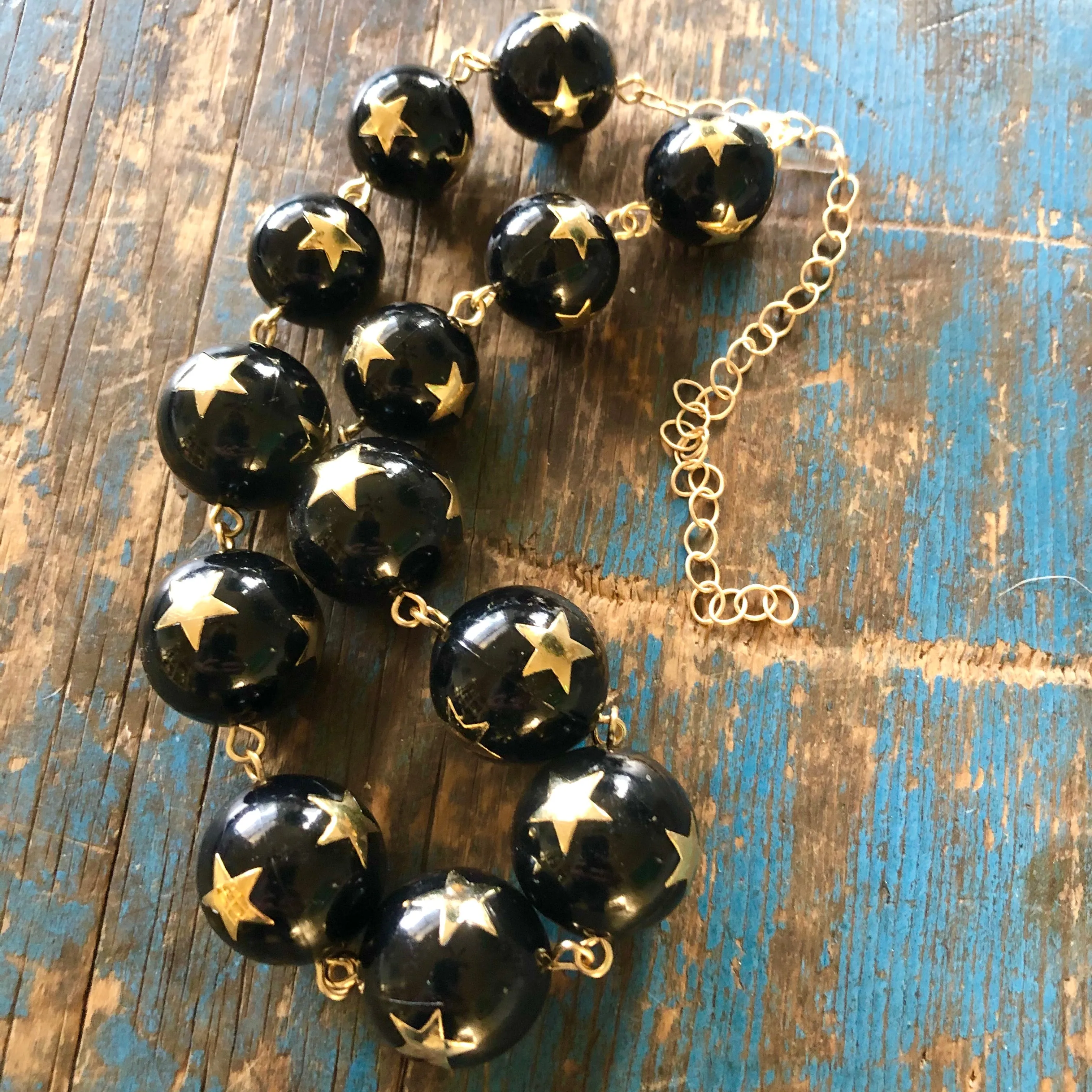 Black & Gold Superstar Beaded Amelia Necklace