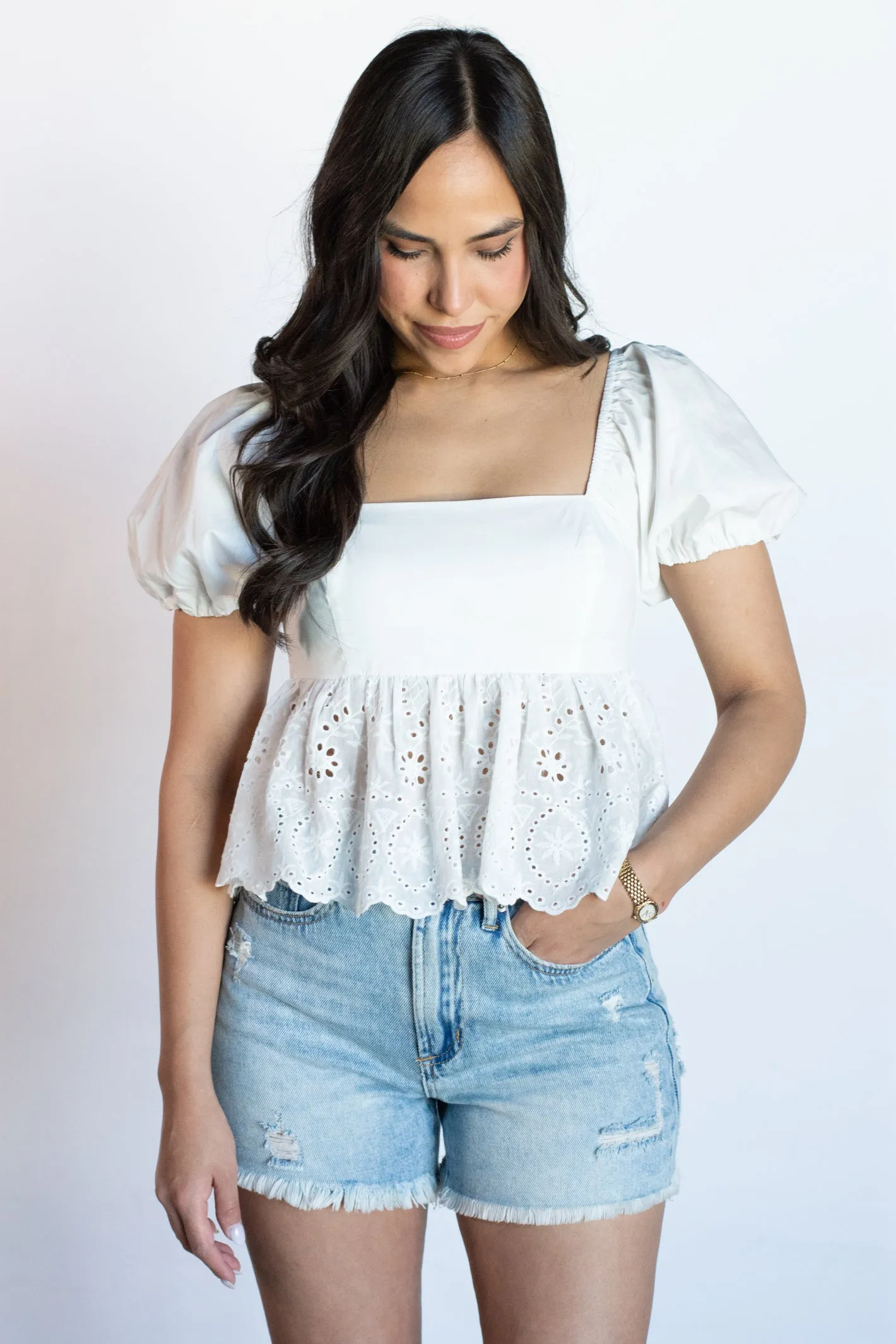 Captivating Grace White Eyelet Top