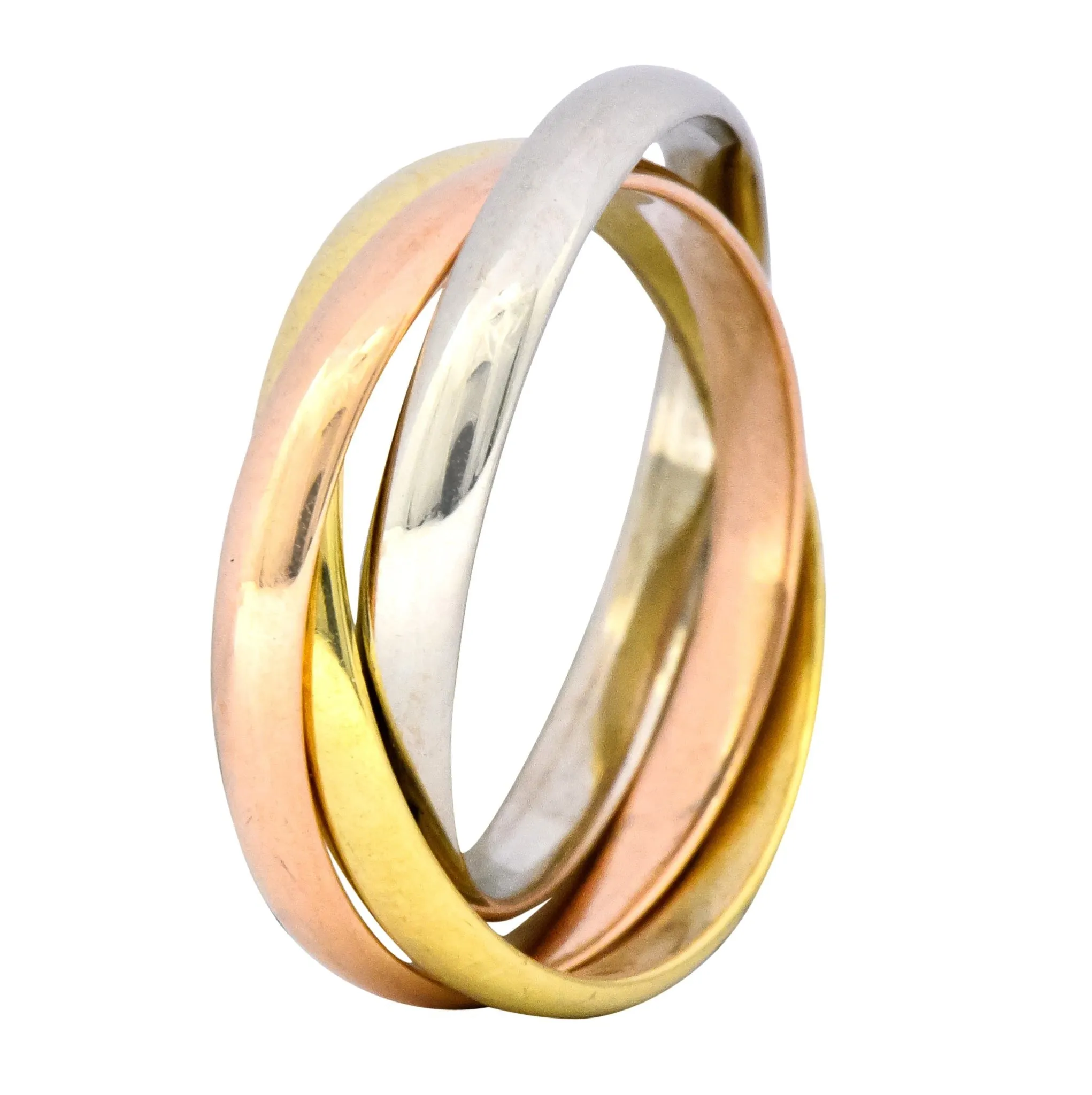 Cartier 18 Karat Tri-Colored Gold Unisex Trinity Rolling Ring