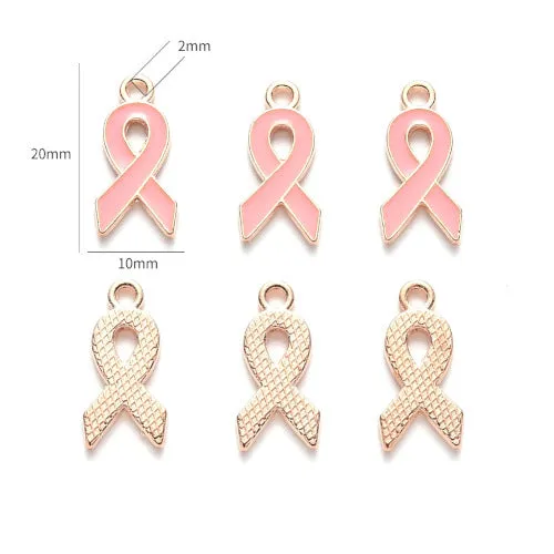 Charms, Cancer, Awareness, Ribbon, Light Gold Plated, Alloy, Pink Enamel, 20mm