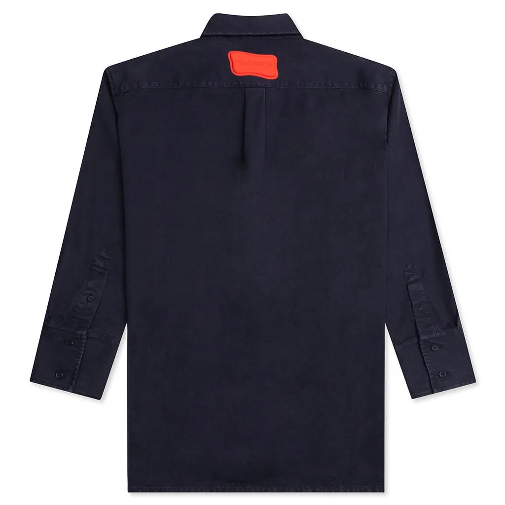 Chest Pocket Oversized Contrast Shirt - Navy