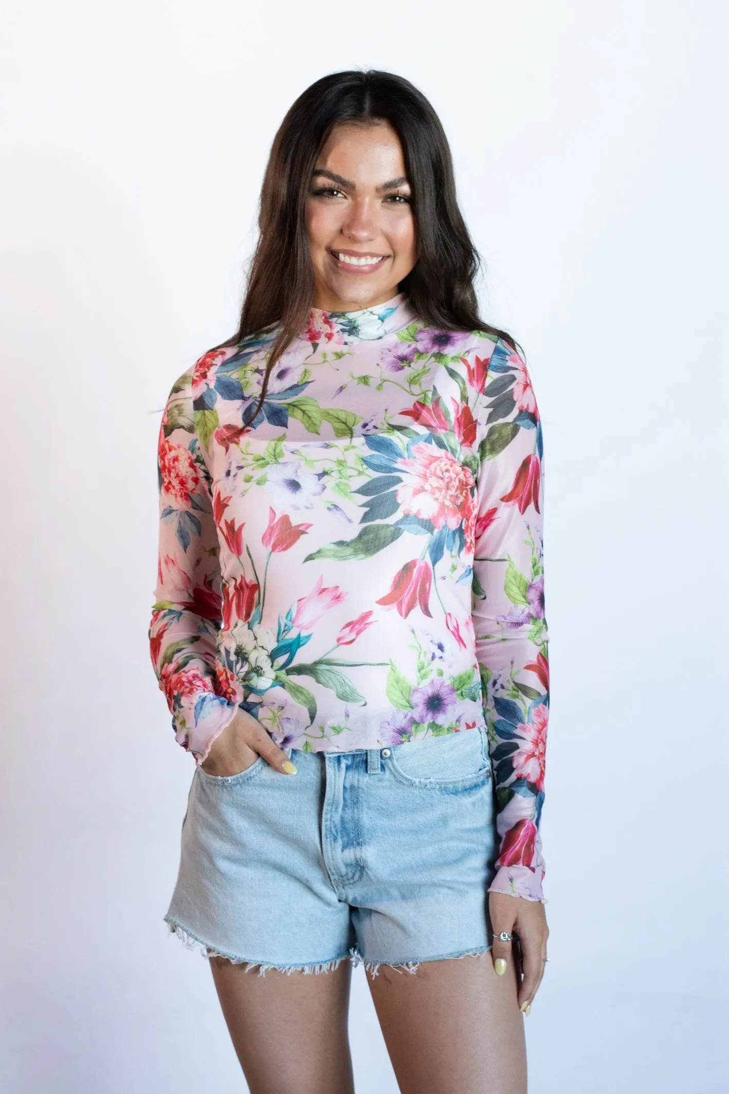 Delightfully Divine Floral Mesh Top