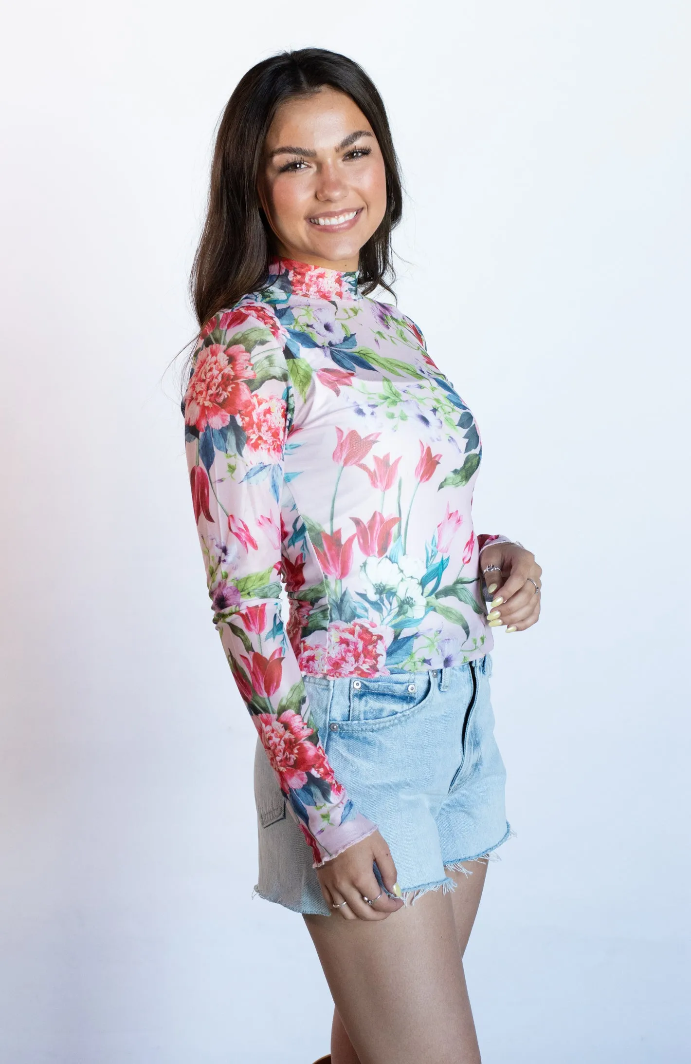 Delightfully Divine Floral Mesh Top