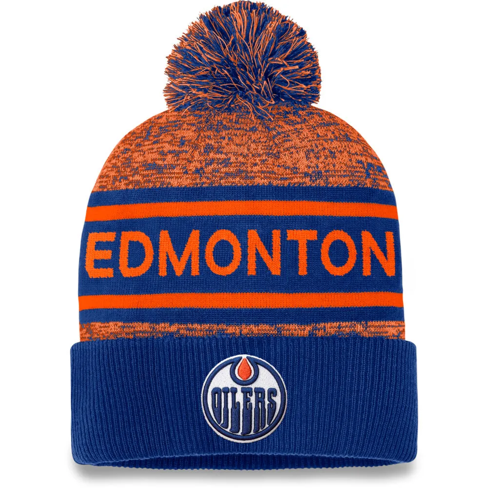 FANATICS EDMONTON OILERS ADULT AUTHENTIC PRO HEATHERED CUFFED POM TOQUE