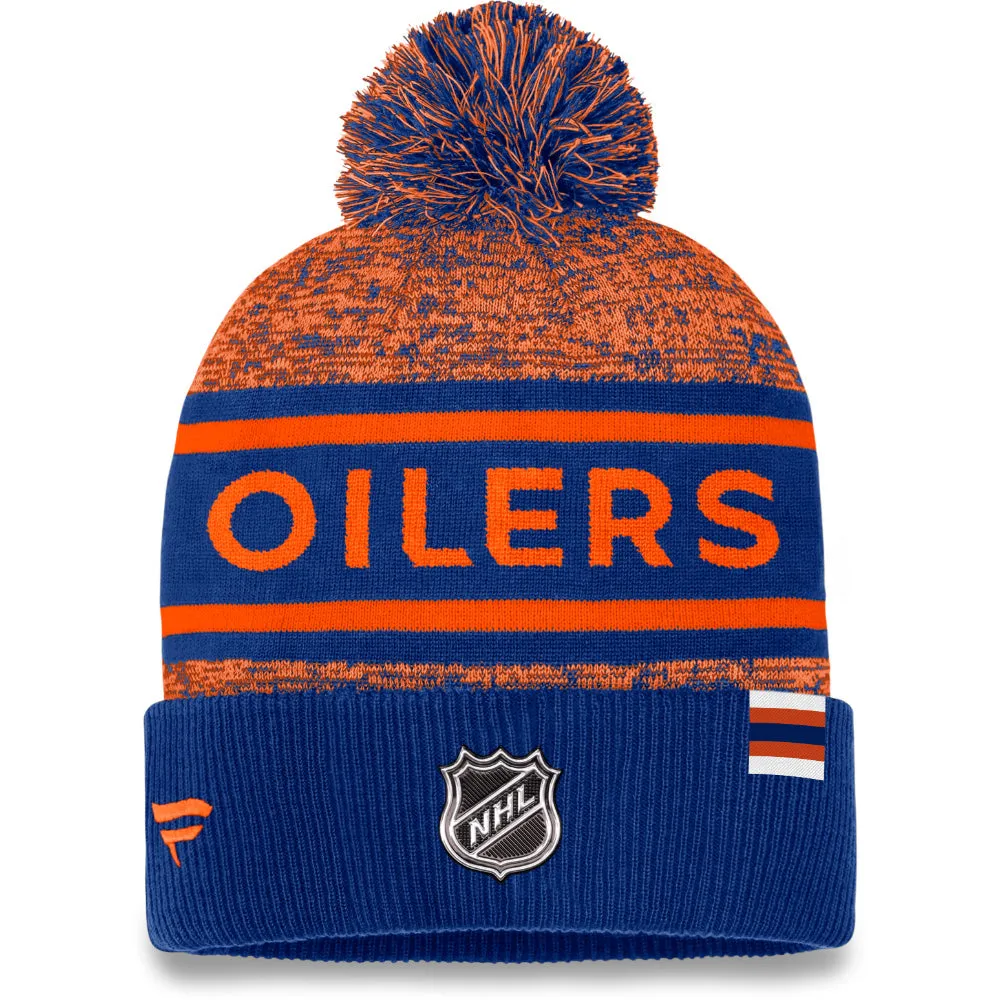 FANATICS EDMONTON OILERS ADULT AUTHENTIC PRO HEATHERED CUFFED POM TOQUE