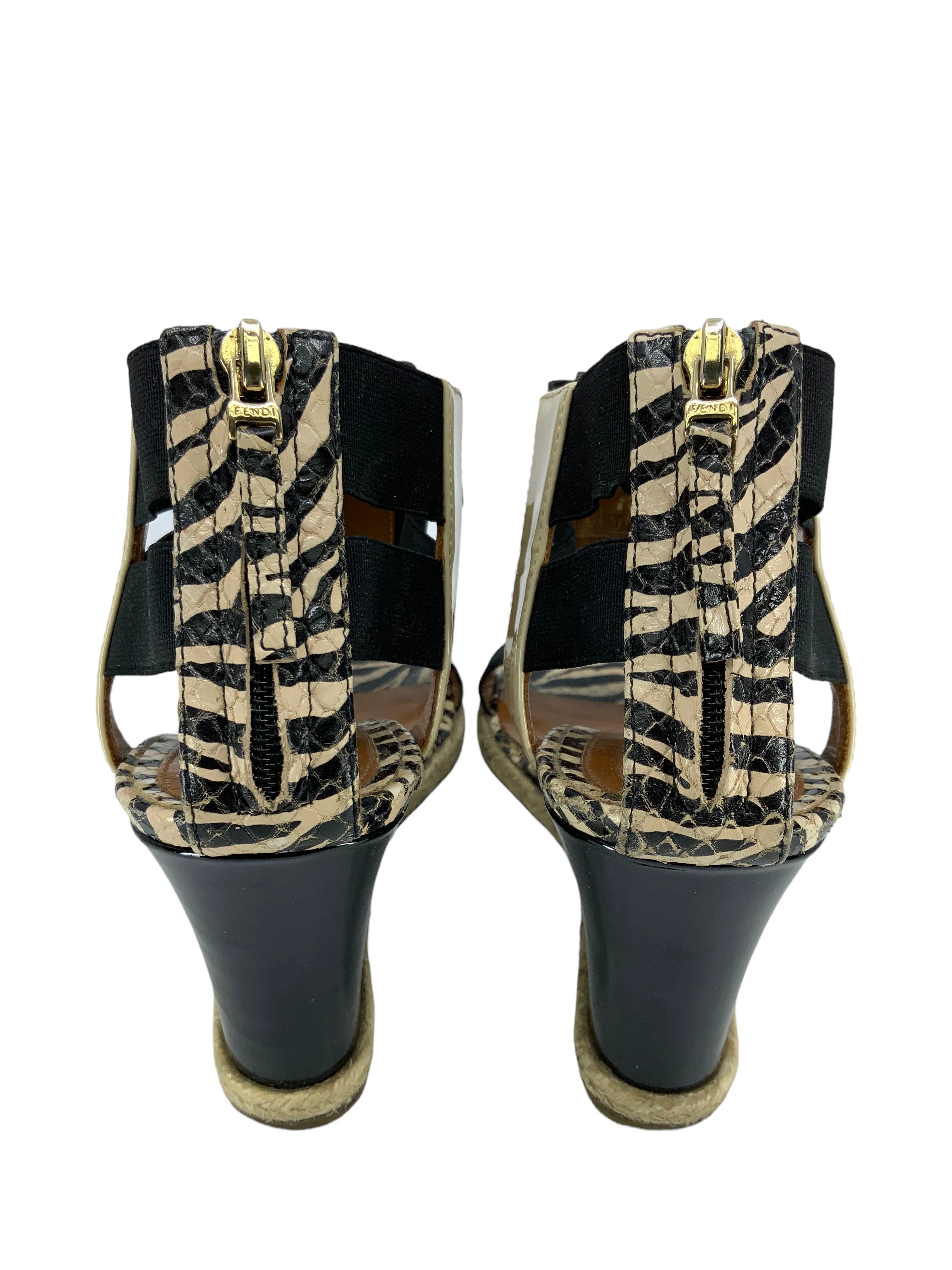 FENDI Carioca Zebra-Print Wedge Size 8