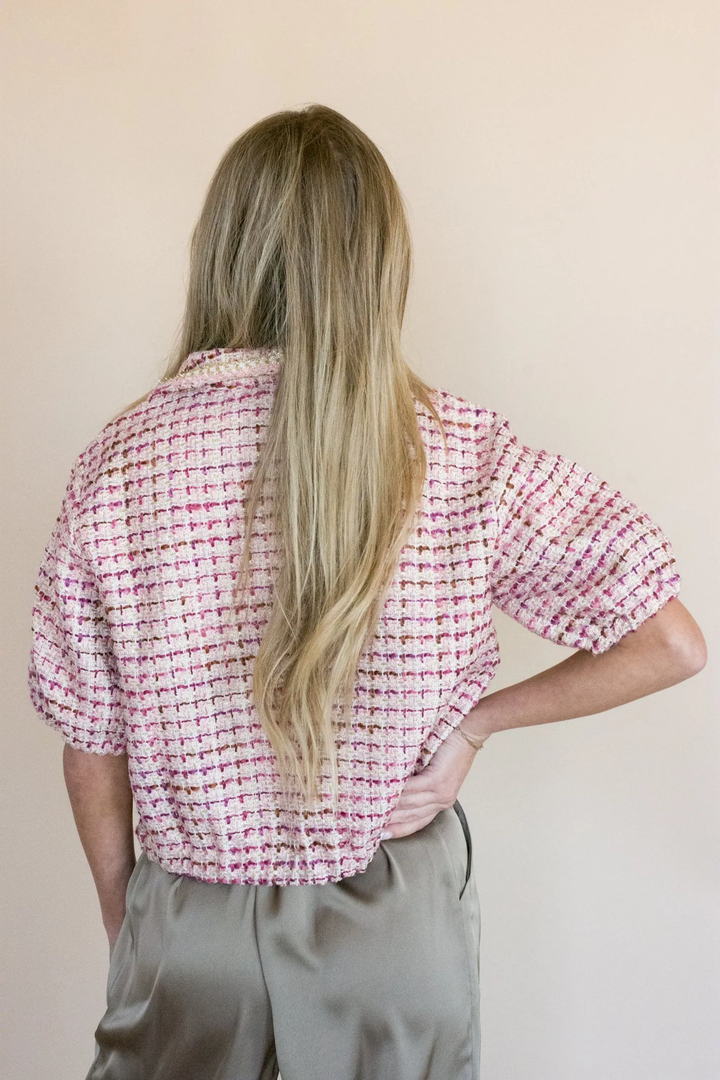 Find an Excuse Tweed Plaid Top