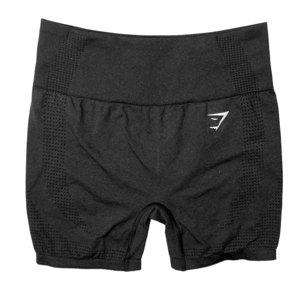 Gymshark Black High Rise Pull On Logo Stretch Workout Athletic Short Size L