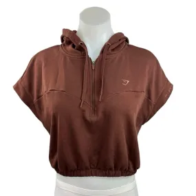 Gymshark Brown Half Zip Athletic Whitney Cropped Sleeveless Hoodie Size L