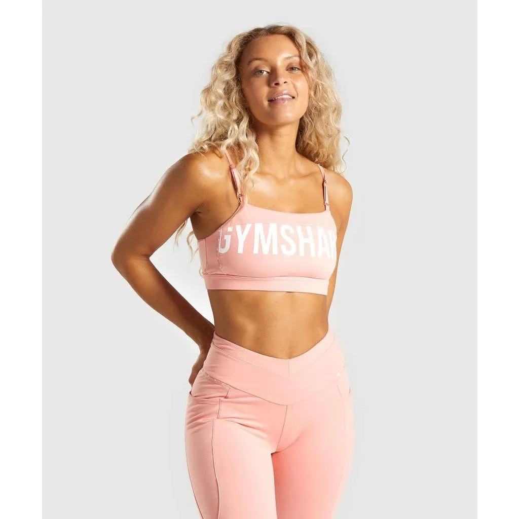 Gymshark Orange Peach Spell Out Square Neck Cut Out Recess Sports Bra Size M