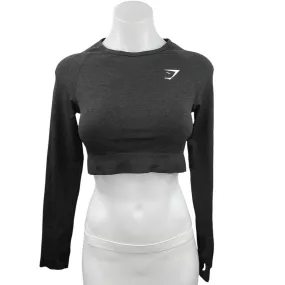 Gymshark Women's Black Crew Neck Long Sleeve Activewear Sports Crop Top Size M