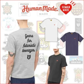 HUMAN MADE  |Crew Neck Plain Cotton Short Sleeves Logo Crew Neck T-Shirts