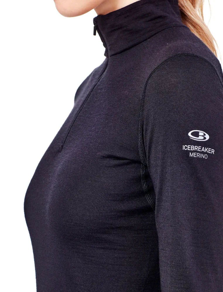 icebreaker Merino Base Layer Women's 200 Oasis Long Sleeve Half Zip - Black Fire L, XL