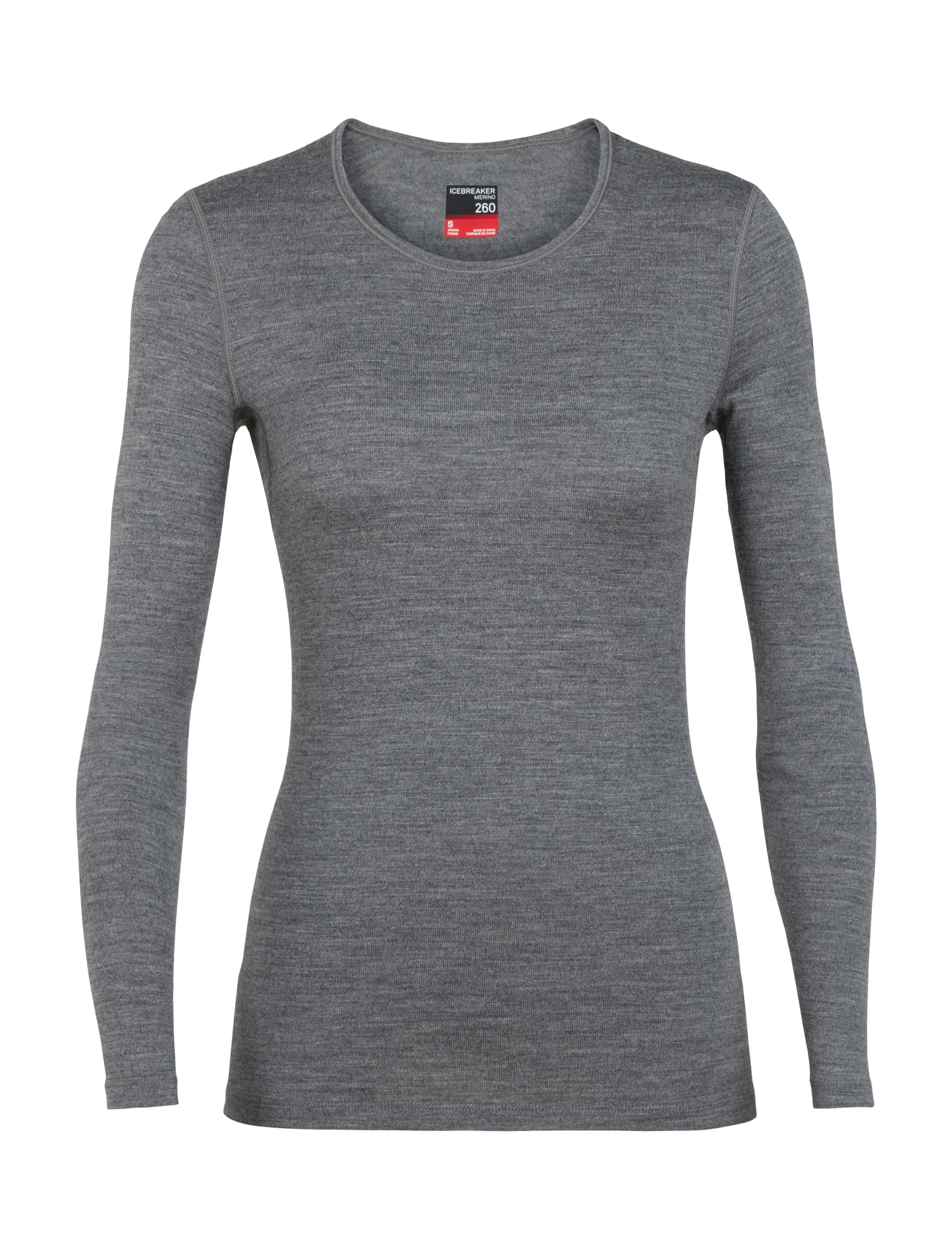 icebreaker Merino Base Layer Women's 260 Tech Top Long Sleeve Crewe - Grey Prism