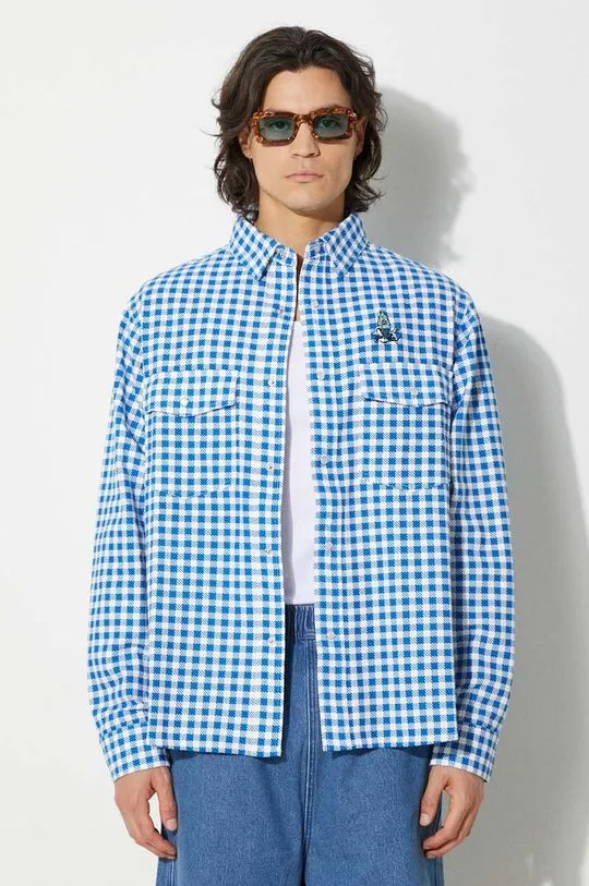 ICECREAM cotton shirt Longsleeve Printed Check Shirt men's blue color IC24222