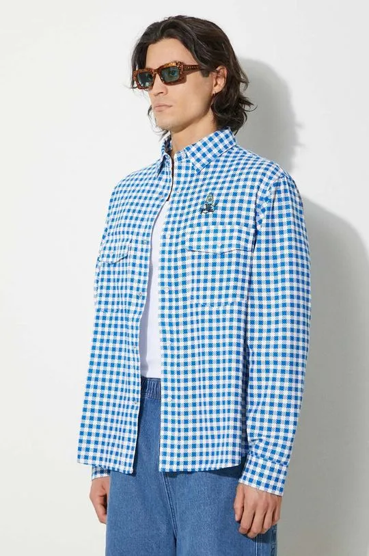 ICECREAM cotton shirt Longsleeve Printed Check Shirt men's blue color IC24222