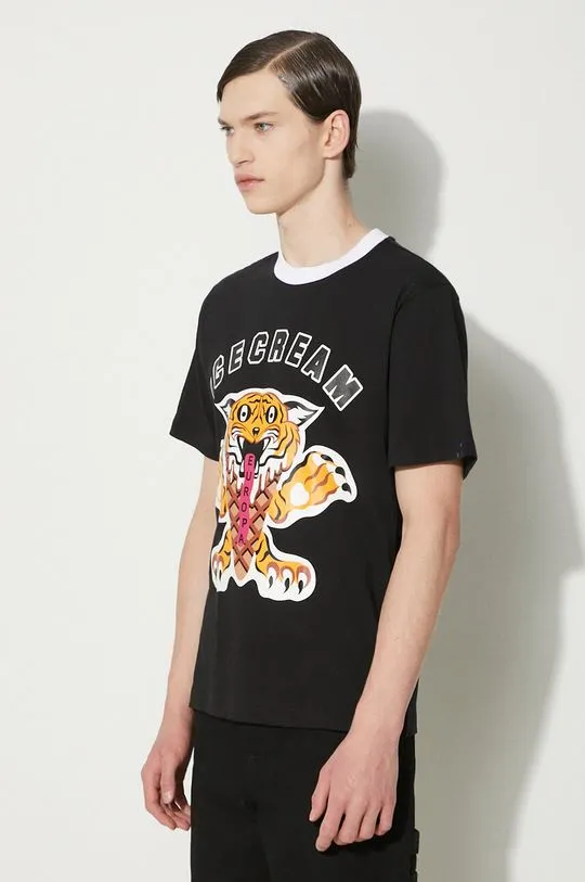 ICECREAM cotton t-shirt Tiger men’s black color with a print IC24237