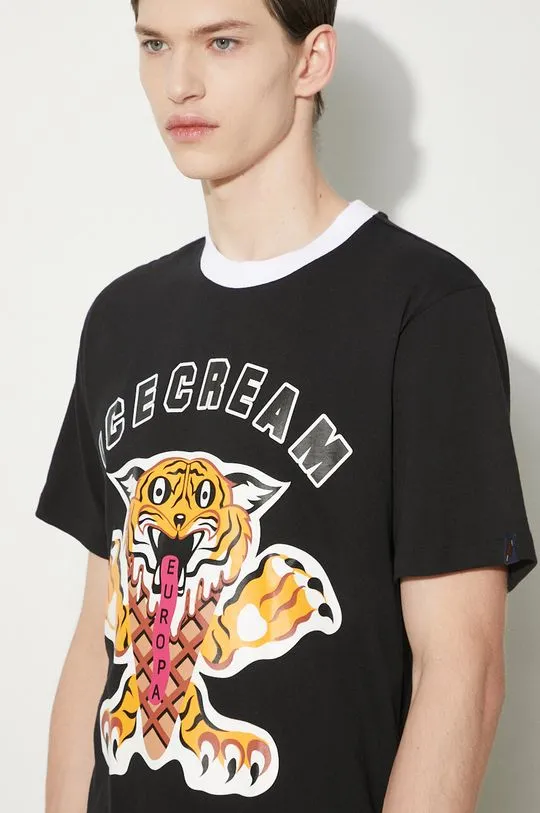 ICECREAM cotton t-shirt Tiger men’s black color with a print IC24237