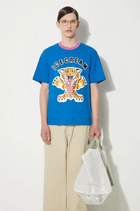 ICECREAM cotton t-shirt Tiger men’s blue color with a print IC24237