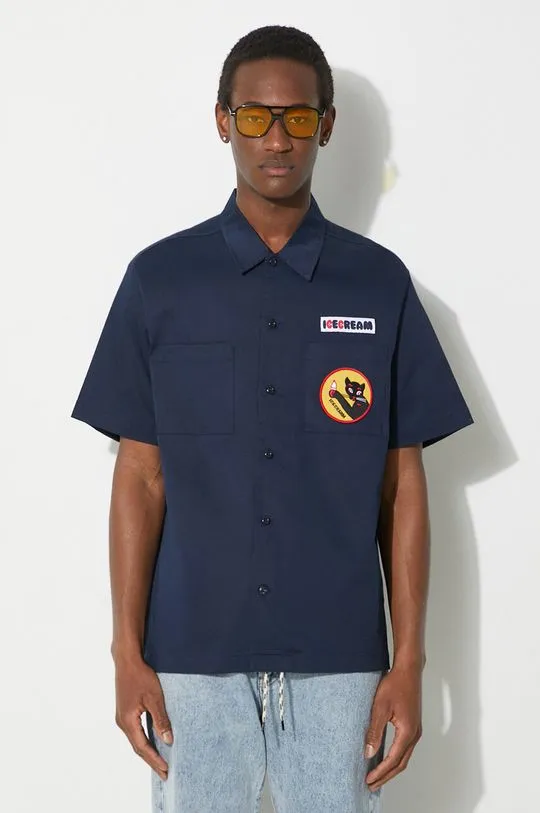 ICECREAM shirt Waitress Camp Collar Shirt men's navy blue color IC24117