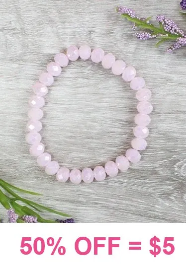 Light Pink Crystal Beaded Stretch Bracelet