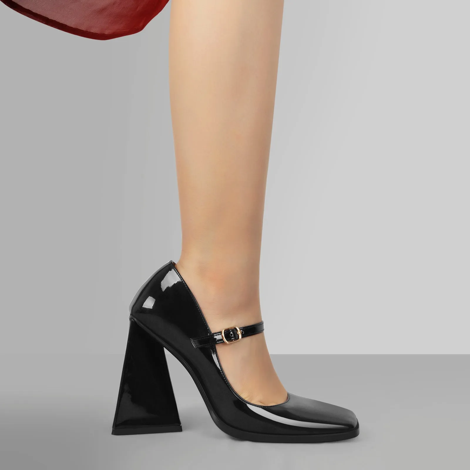 Mary Jane Square Toes Chunky Heels Pumps