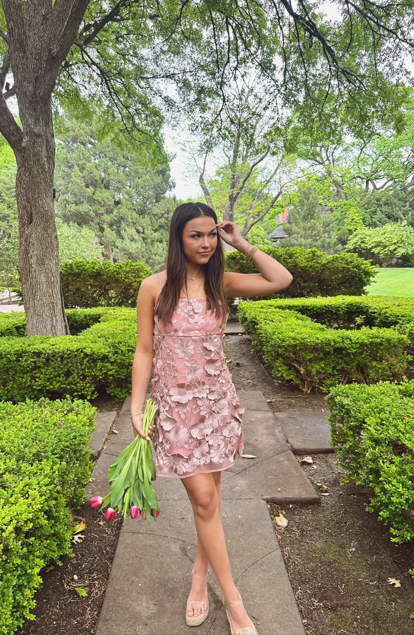 Moments in Time Rose Pink Floral Spaghetti Strap Dress