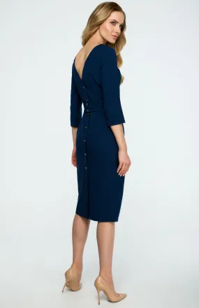 Navy blue buttons sheath dress