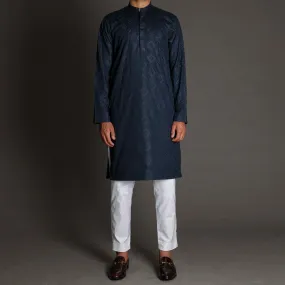 Navy Blue Embroidered Kurta