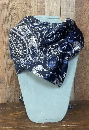 Navy Blue Paisley Silk Wild Rag