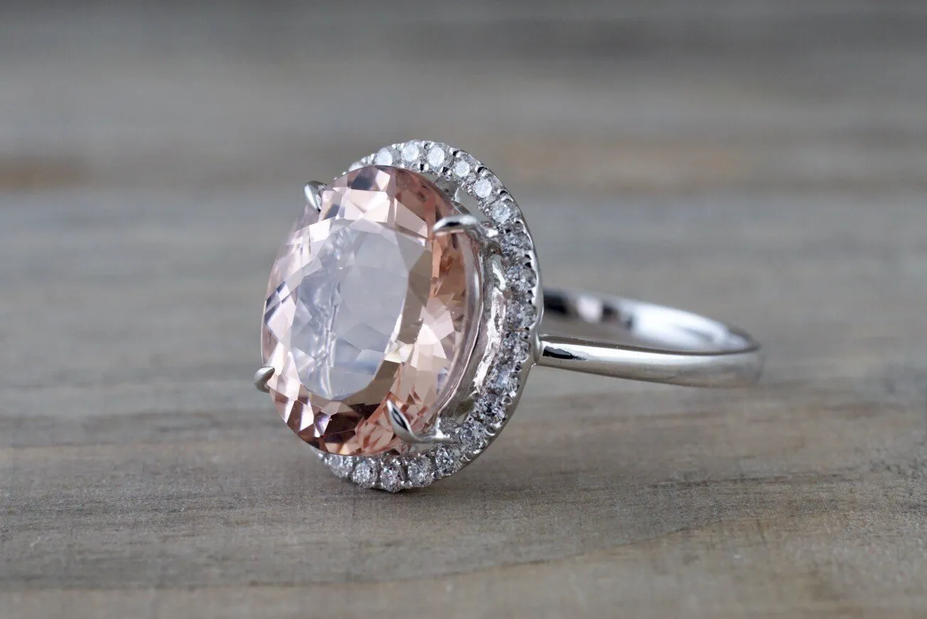 Oval Morganite Halo Ring 12x10mm M3067