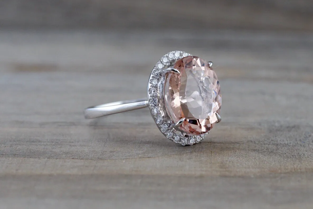 Oval Morganite Halo Ring 12x10mm M3067