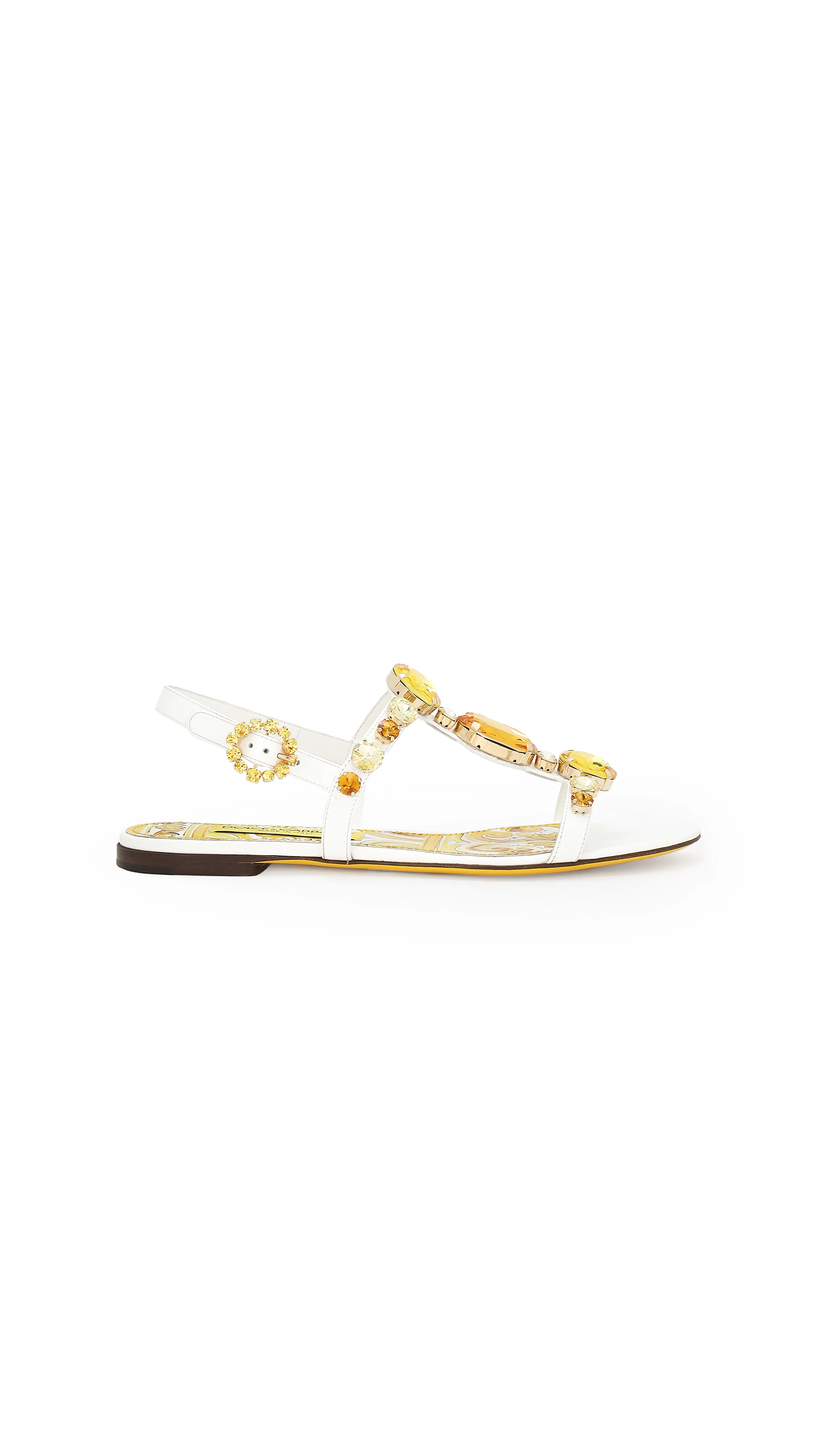 Patent Leather Sandals With Stone Embellishment - White