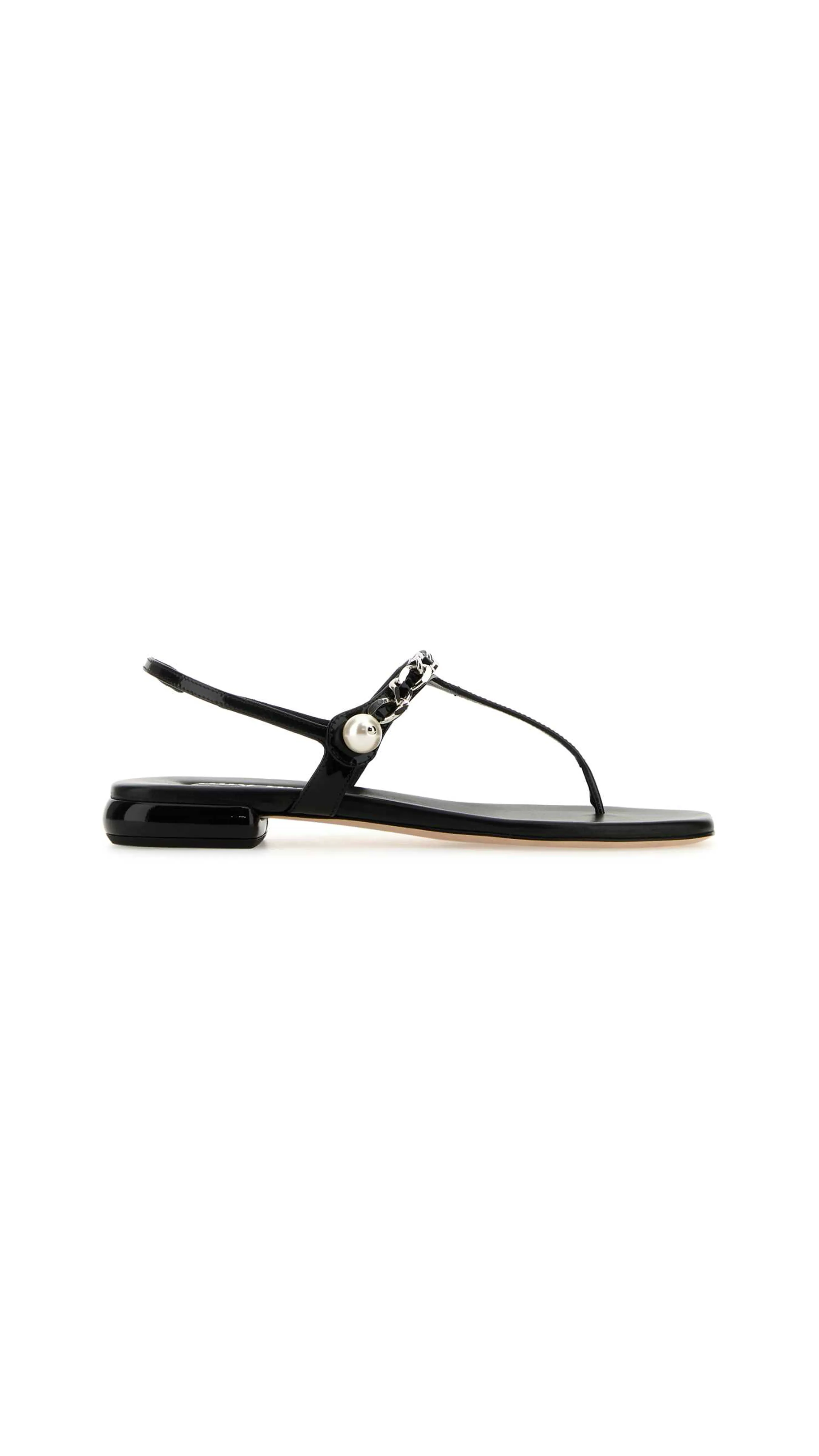 Patent Leather Thong Sandals - Black