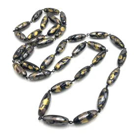 Pewter & Gold Oval Painter Opera Necklace