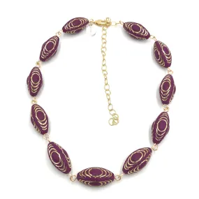 Plum & Gold Lame' Beaded Amelia Necklace