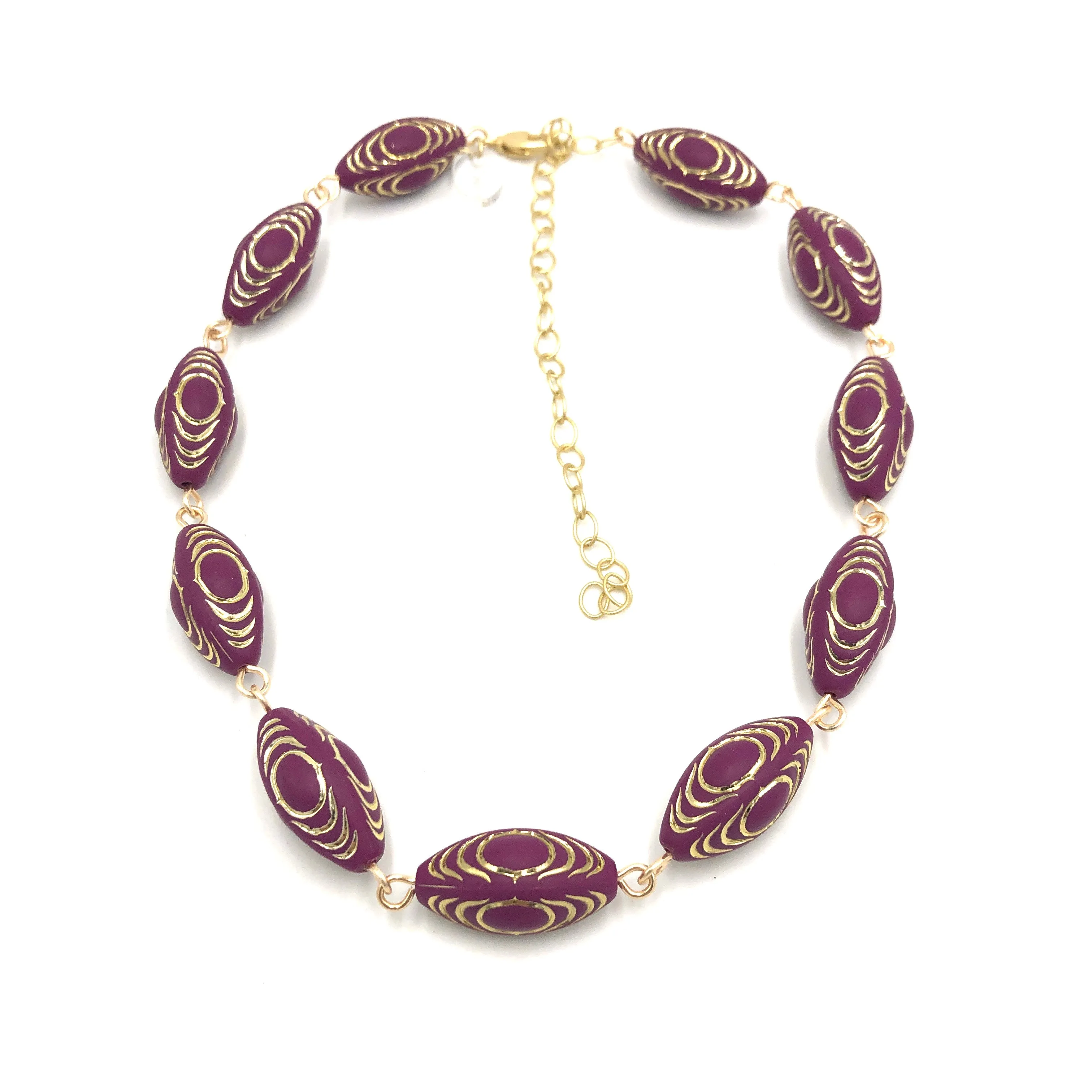 Plum & Gold Lame' Beaded Amelia Necklace