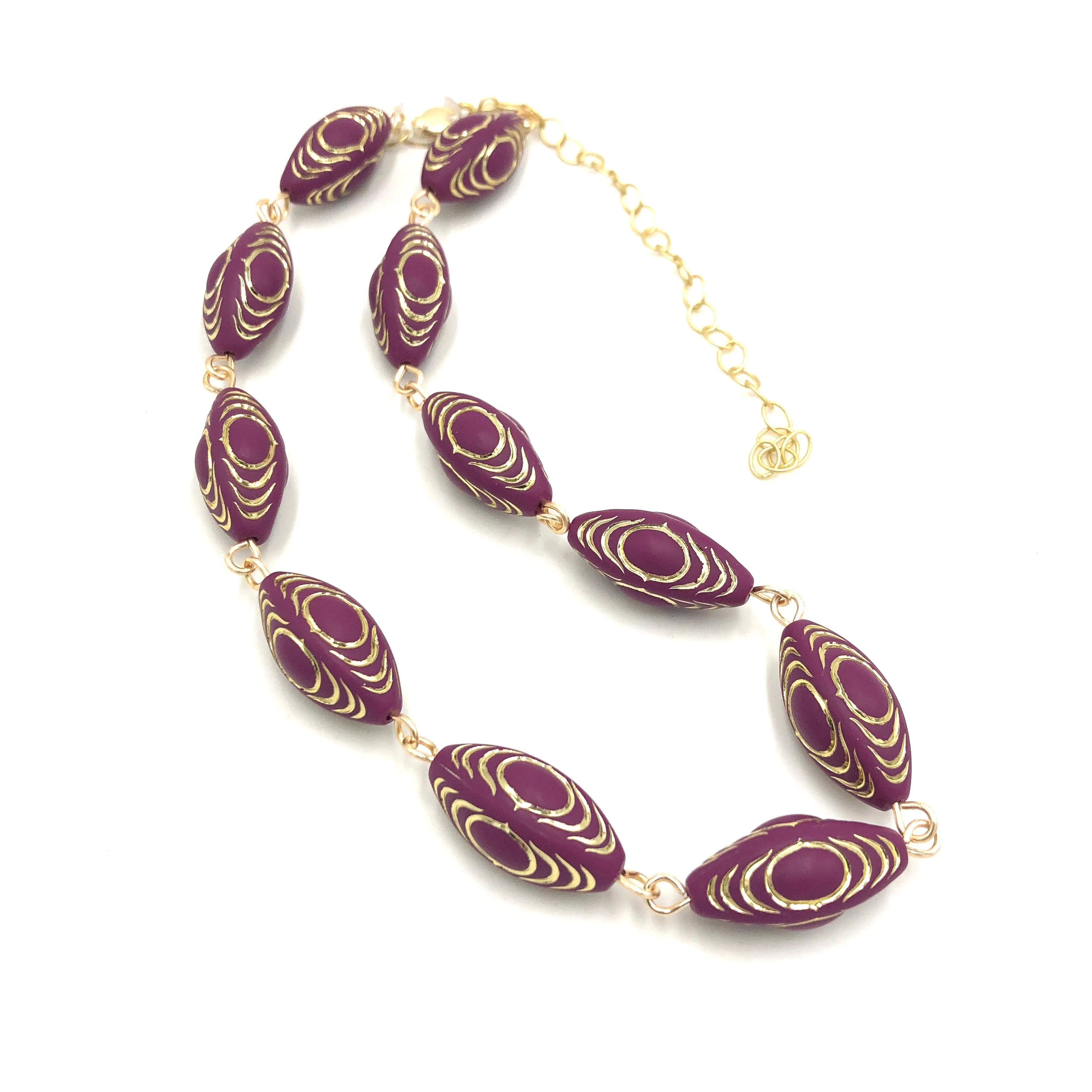 Plum & Gold Lame' Beaded Amelia Necklace