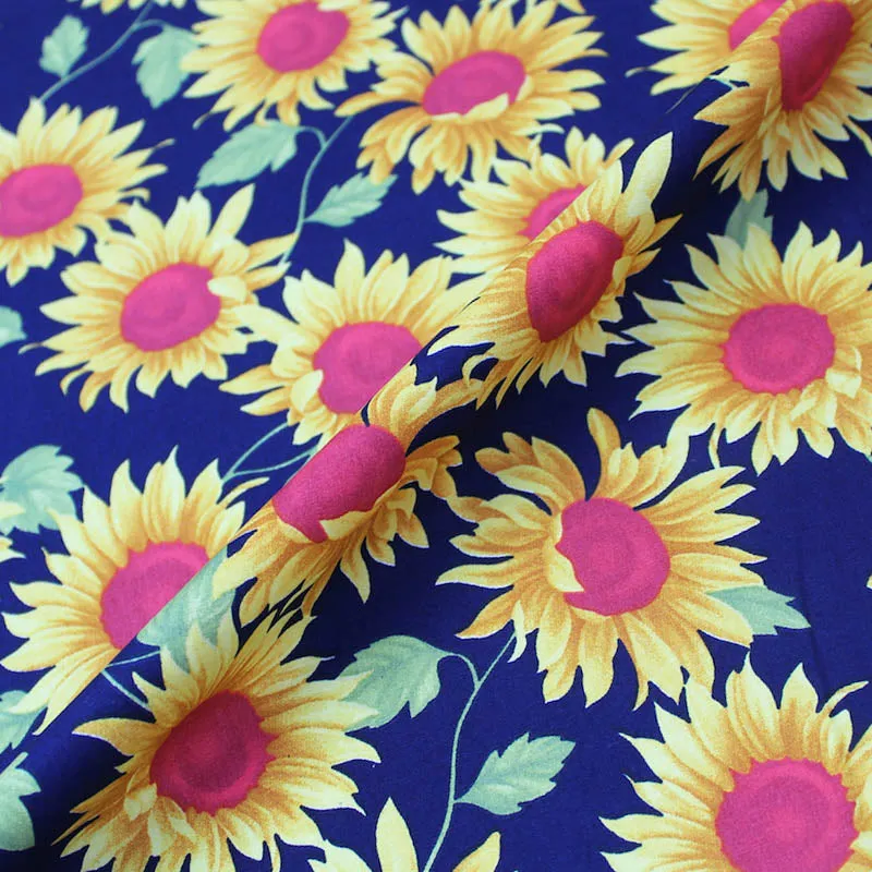 Printed Floral Cotton - Happy Sunflowers - Navy Blue