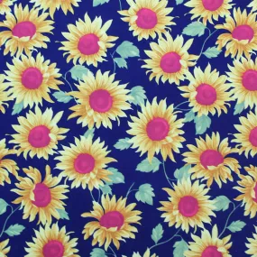 Printed Floral Cotton - Happy Sunflowers - Navy Blue