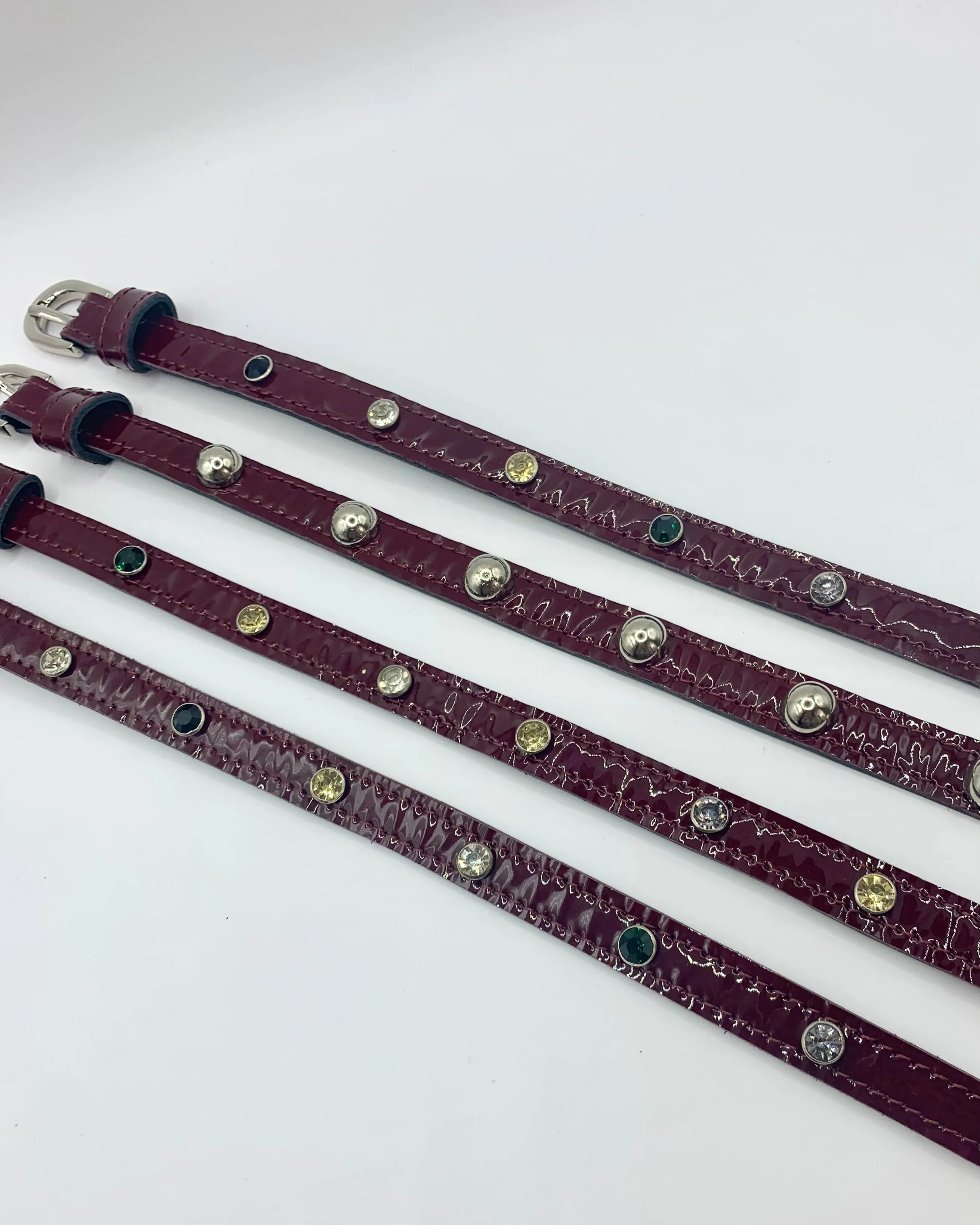 SJ X DBD oxblood patent stud choker