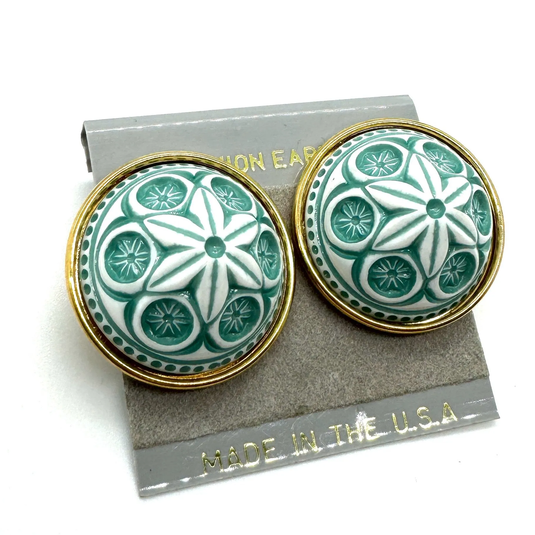 Teal Domed Cornflower Studs - Kooky Deadstock Earrings