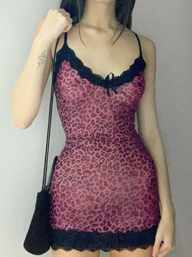 Unleash Your Wild Side with Goocheer's ALLNeon Y2K Aesthetics Leopard Printing Party Cami Dress for Women