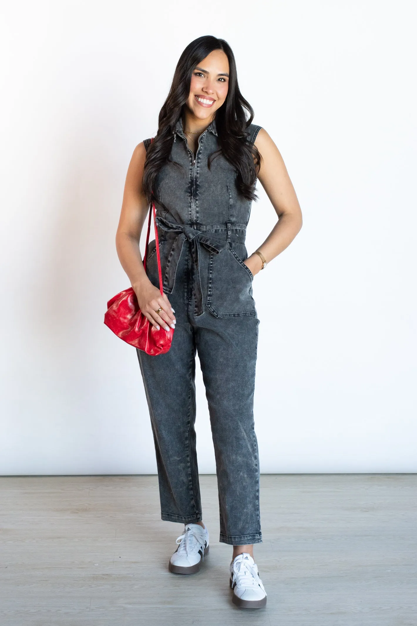 Wishful Thinking Black Washed Denim Jumpsuit