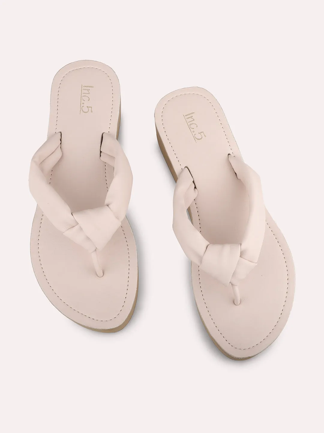 Women Cream Open Toe Comfort Sandals with Knot Details